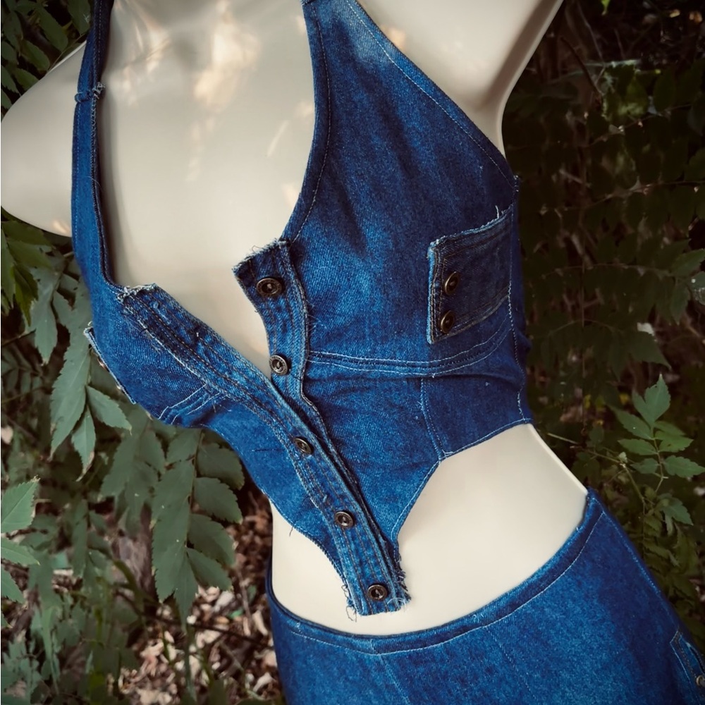 Handcrafted/upcycled denim 2-piece set~ music festival~ western ~ OOAK~ corset